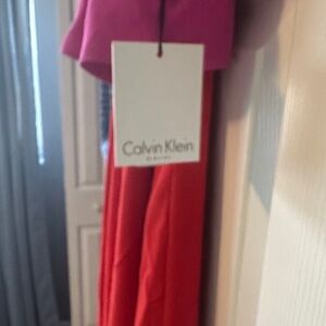 Calvin Klein Red and Pink Colorblock Dress
